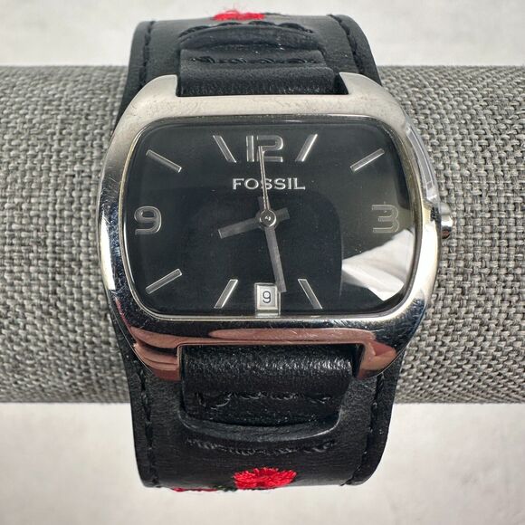 Fossil Watch Womens 31mm Date Floral Embroidered Band Silver Tone New Battery - Picture 4 of 11